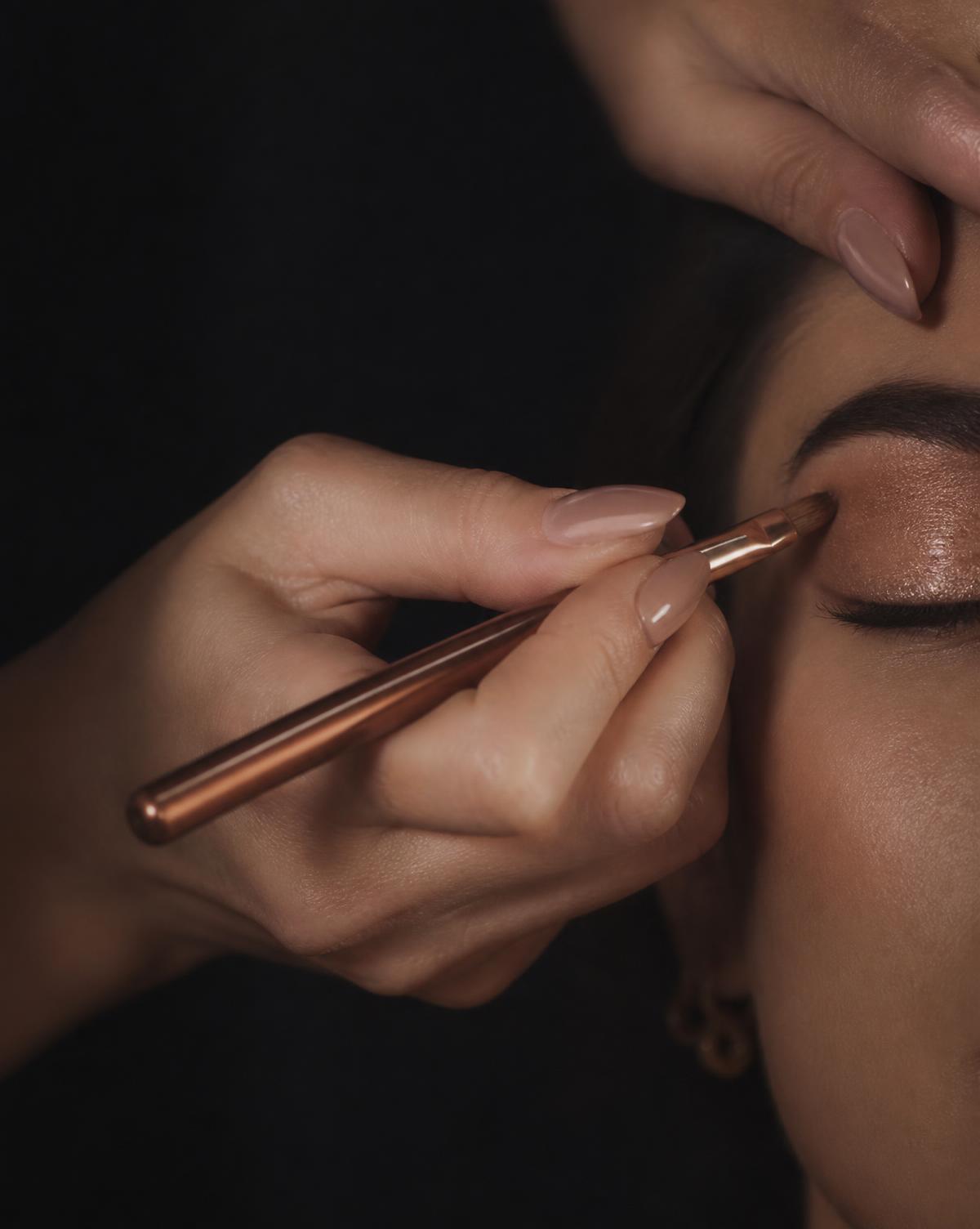 A beauty professional at work with a fine brush